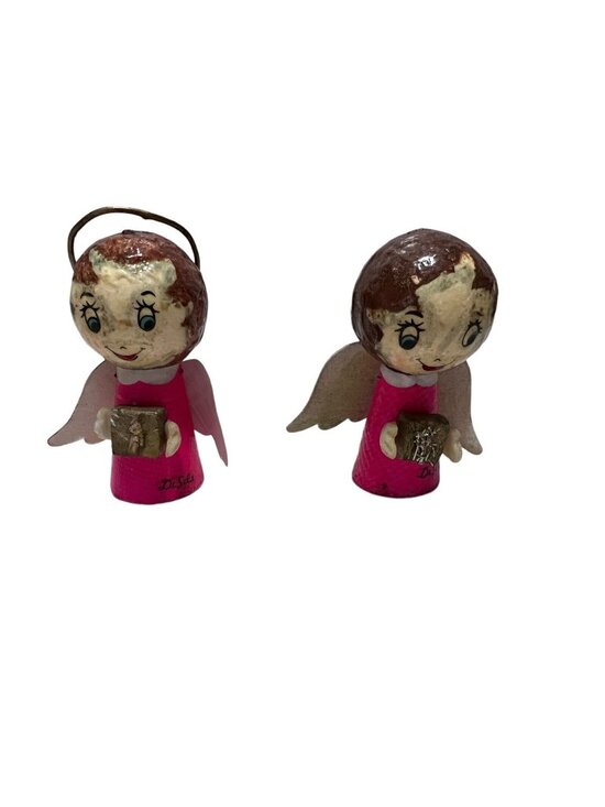 De Sela Other - De Sela Angel Christmas Ornament Paper Mache Styrofoam Mexico Vintage Set of 2